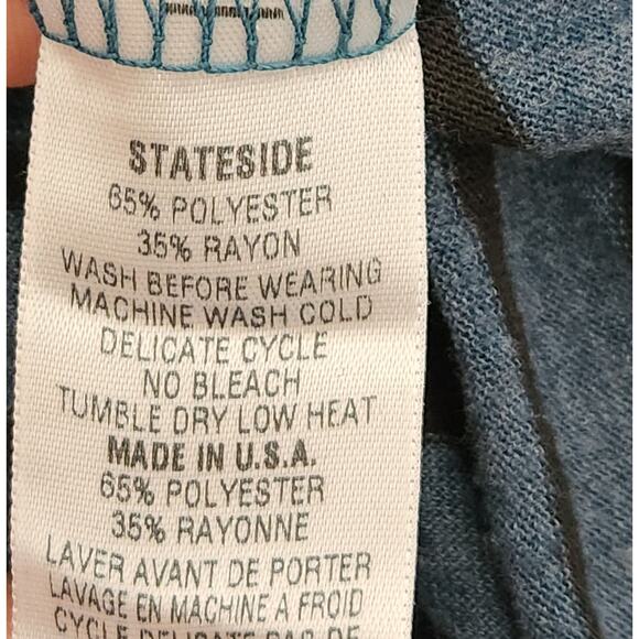 Stateside Blue Black Striped Twisted Hem Round Neck Top Medium Lightweight - Picture 6 of 6